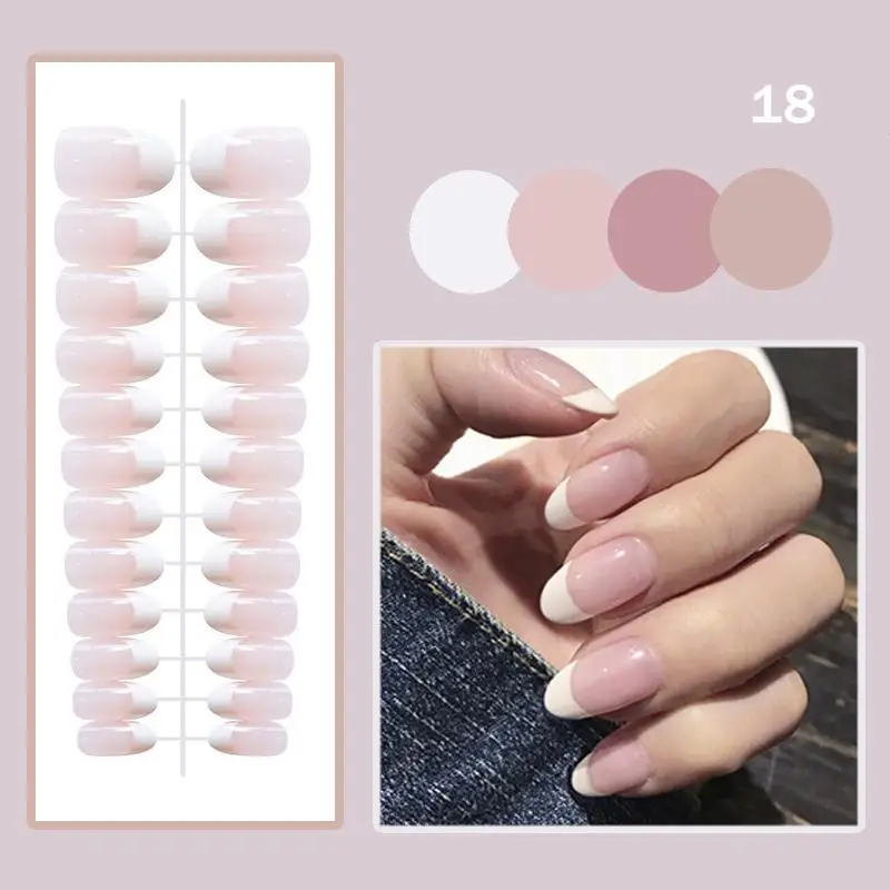 24 Stks/set Franse Nagels Pers Op Nagel Nep Nagels Versierd Valse Nagels Nagels Set Acryl Art Nail Tips Gel Nagel Zonder Lijm