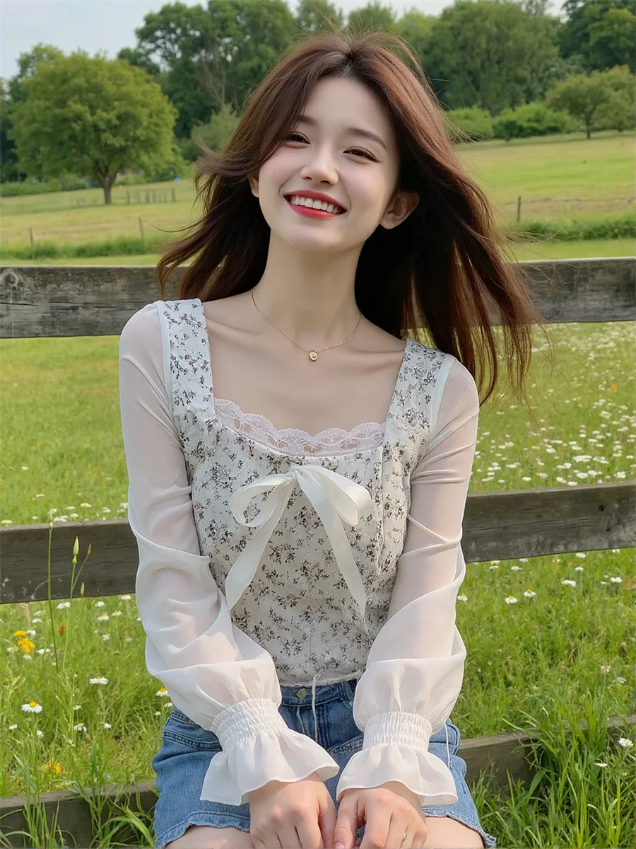 بلوزات نسائية بيضاء جميلة مضيئة الأكمام هاواي الصيف نمط بلايز قصيرة تونك الكتان موضة الخريف أنيقة الإناث الشبابية #4