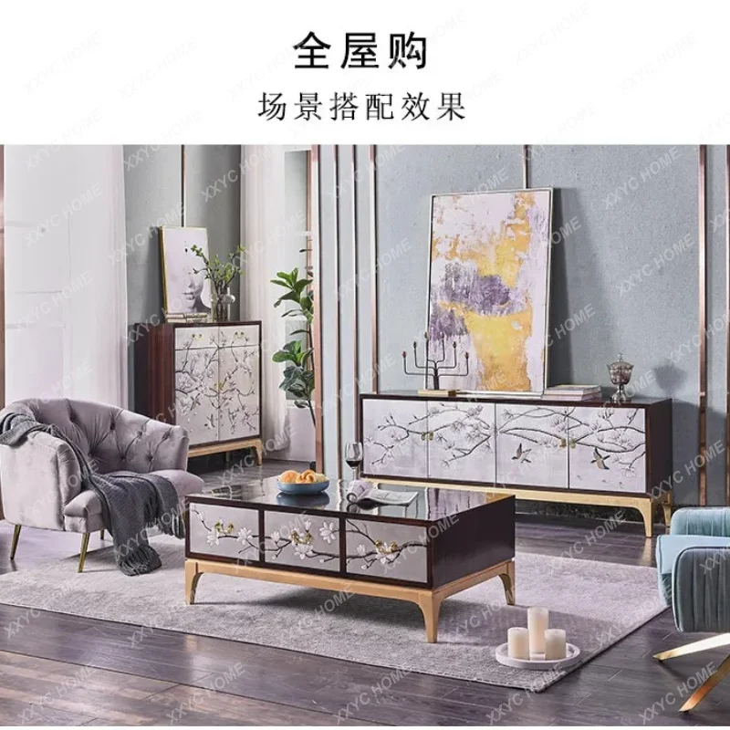 XXNew Chinese TV cabinet, simple and modern, painted light luxury living room furniture combination solid wood floor cabinet