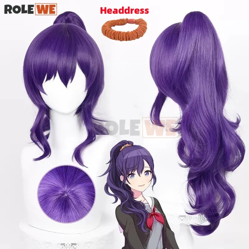 

Project SEKAI COLORFUL STAGE! Asahina Mafuyu Cosplay Wig 61cm Short Dark Purple Curly Ponytail Heat Resistant Hair Wig + Wig Cap