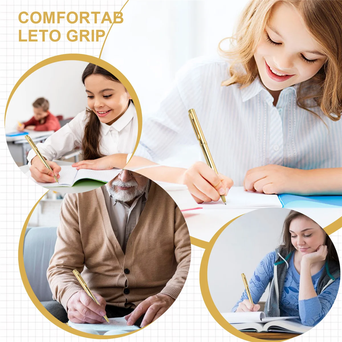 Stylo à bille en métal en acier inoxydable, stylo à bille rotatif pour l'école et le bureau, pointe d'écriture lumineuse, 1.0mm, doré