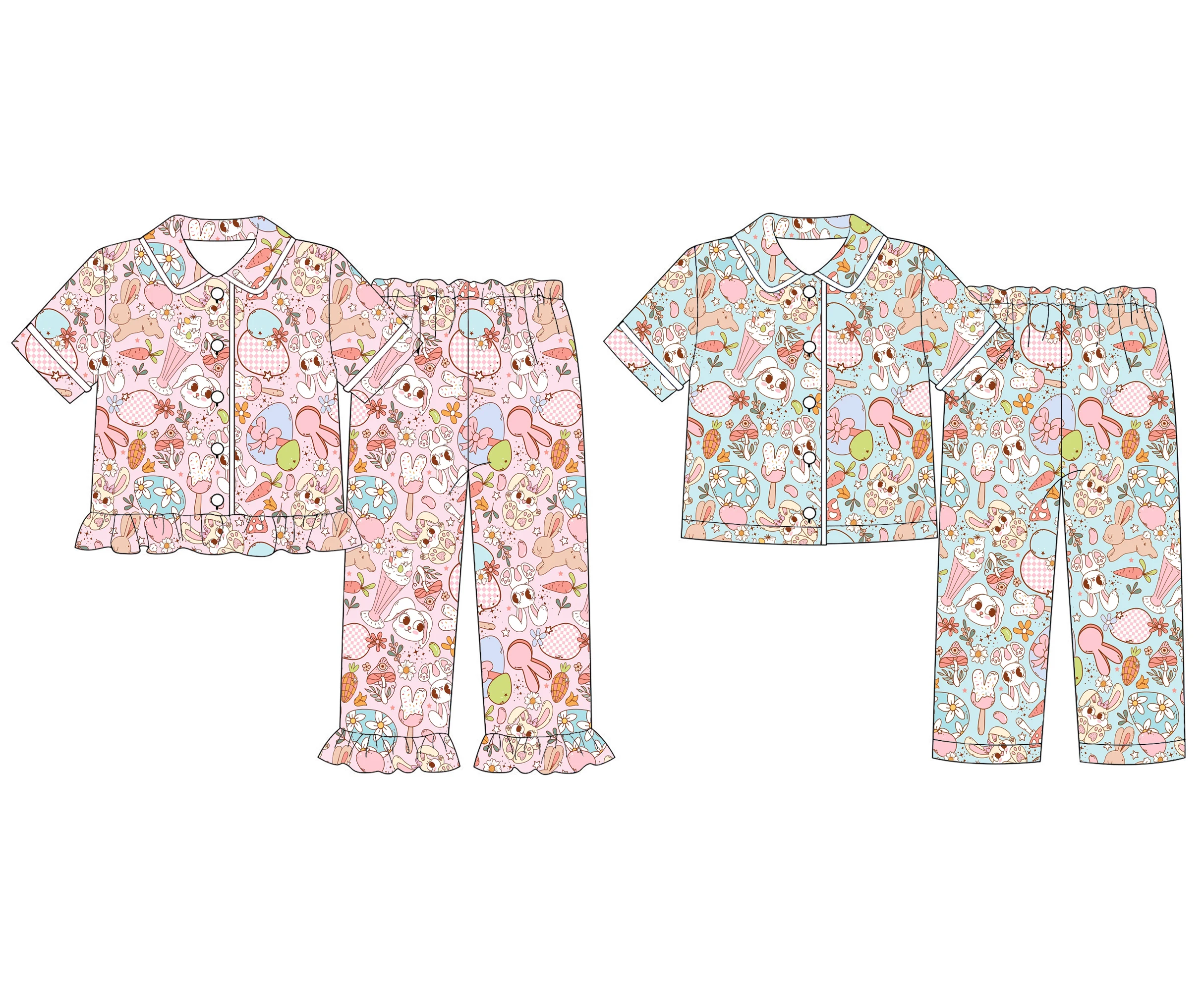 Boutique children's suits, new pajama suits, Easter bunny egg print short-sleeved trousers, girls and boys set
