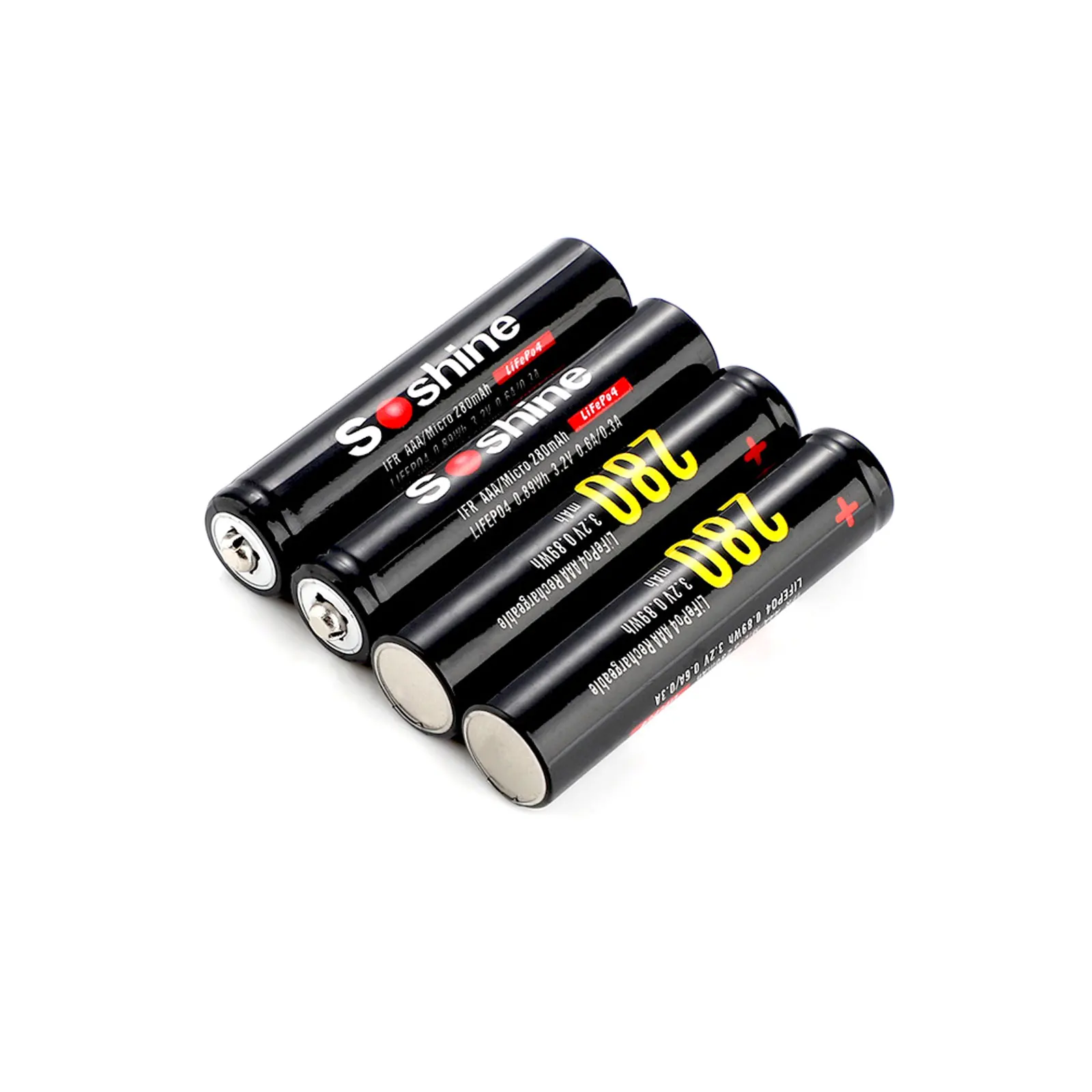 Soshine 4PCS AAA 10440 3.2V 280mAh LiFePO4 Rechargeable Battery with 2PCS Battery Connector