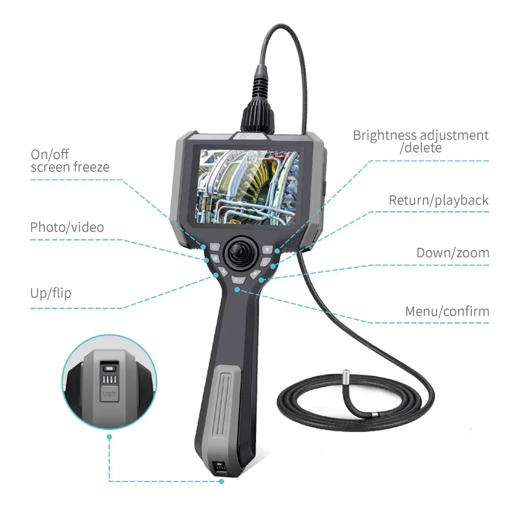 

5.0 Inch HD Display 6.0mm Probe Length 5 Meters 360 Degrees Articulated Portable Video Borescope Inspection Camera