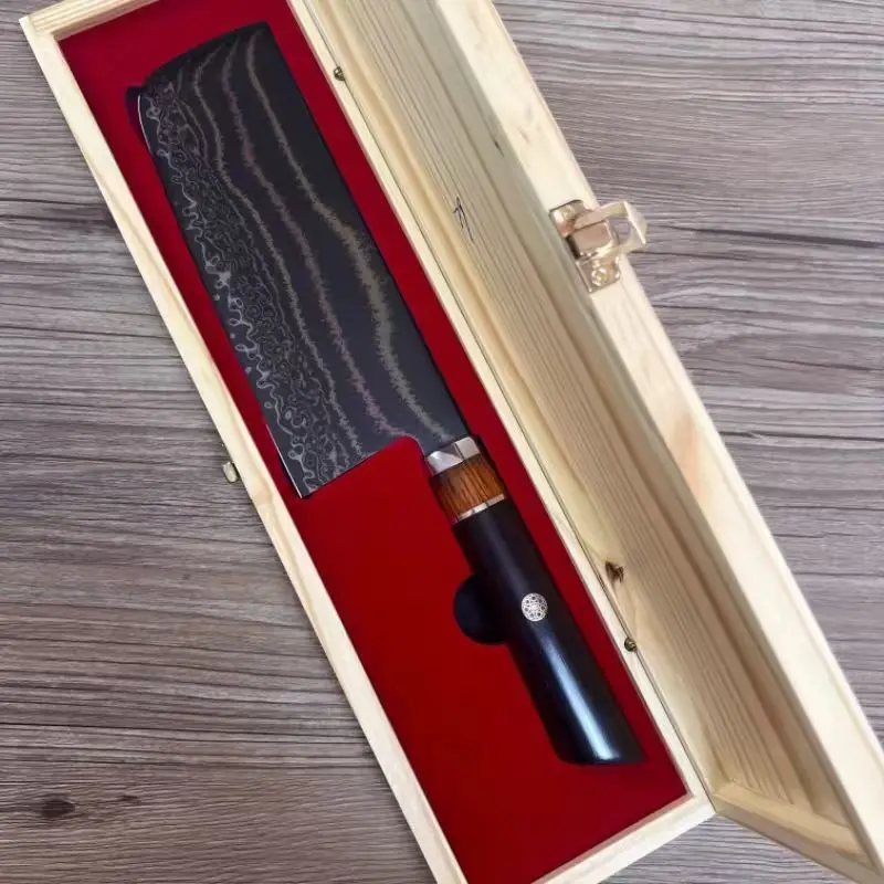 RHON 6.8inch Nakiri Knife Premium Tricolor Copper Damascus Steel Japanese Chefs Cleaver Meat Slicing Vegetale Cut Kitchen Knives