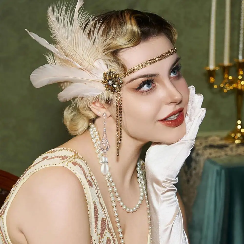 Hot！ 1920s Jewelry Set Headband Gloves Earrings Set Sparkling Earrings Headwear with Sequins Beads Role-Playing Accessories