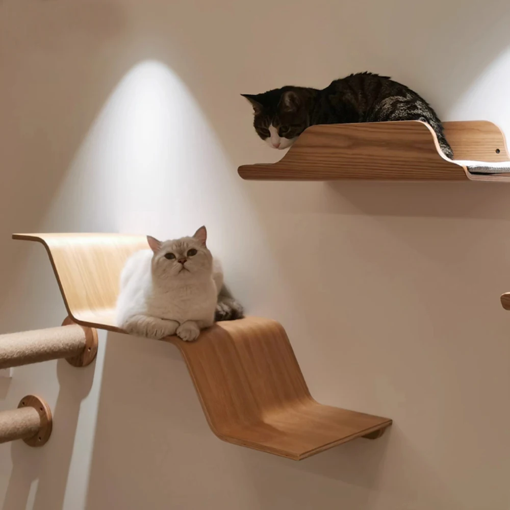 Wall-mounted Z-shaped cat wall-mounted solid wood home with felt cat pedal wear-resistant sisal cat grab suitable for cat toplay