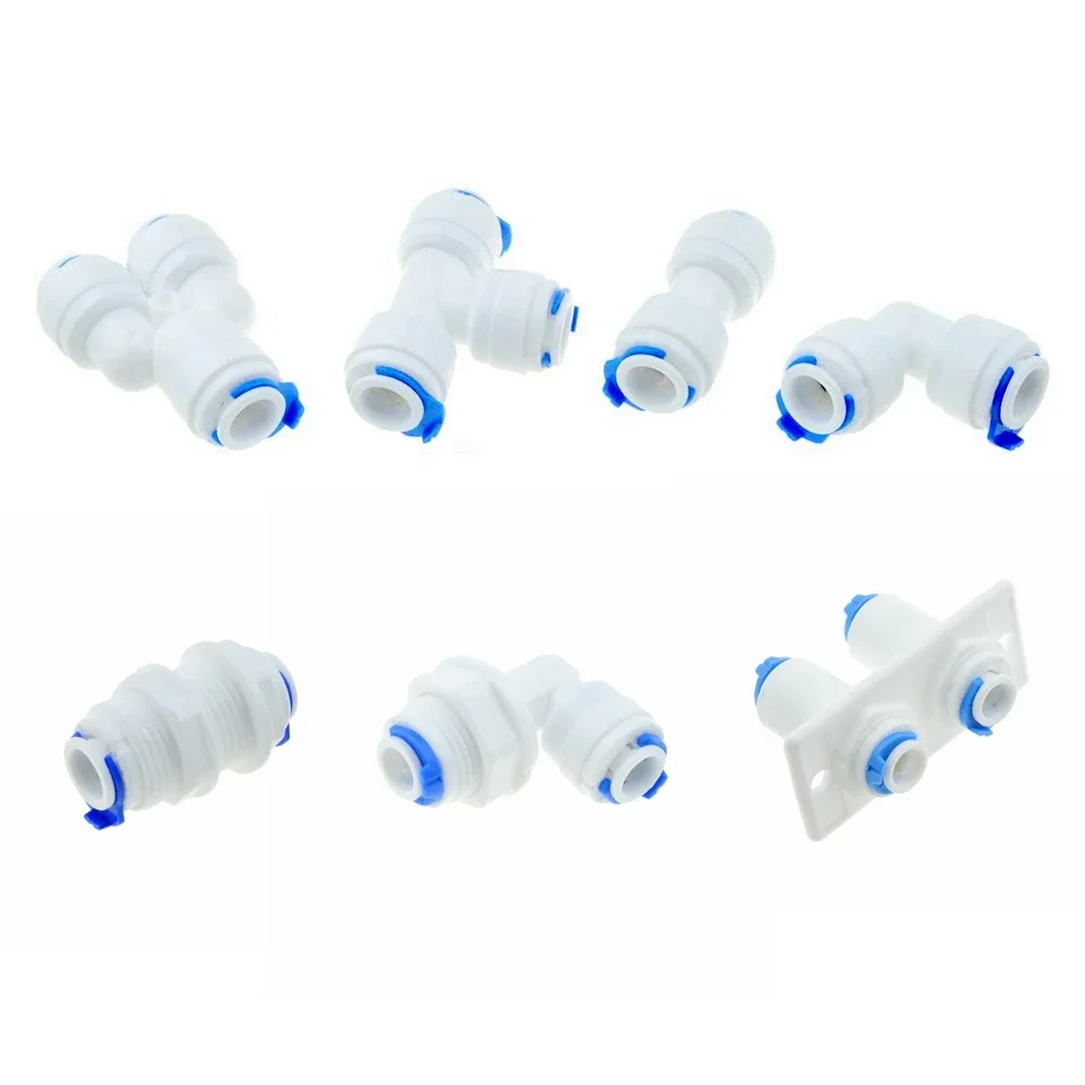 Reverse Osmosis Quick Coupling 1/4 3/8 Hose Connection Tee Y Connector 2 Way Equal Elbow Straight RO Water Plastic Pipe Fitting