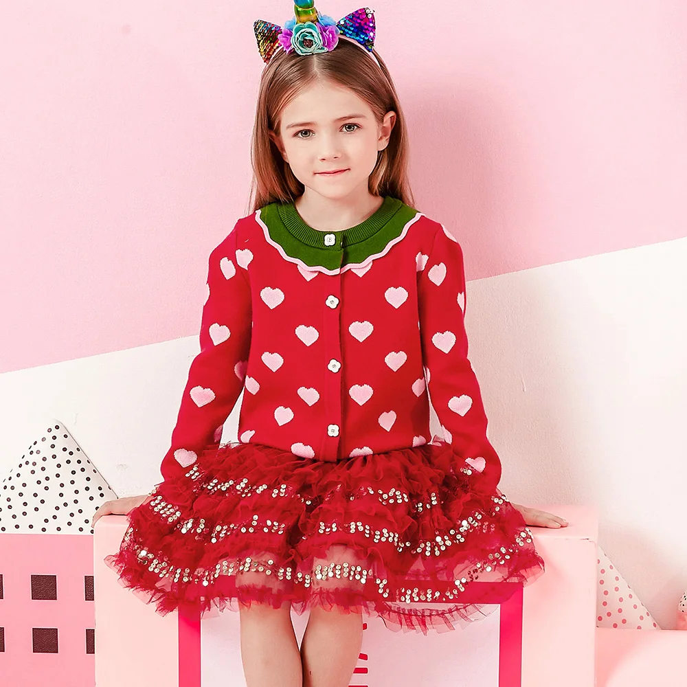 VIKITA Mädchen Weihnachten Rot Grün Strickjacken Teenager Herzform Druck Entzückende Gemütliche Stilvolle Warme Pullover Mädchen Outwear Geschenk Outfits – Detail 4