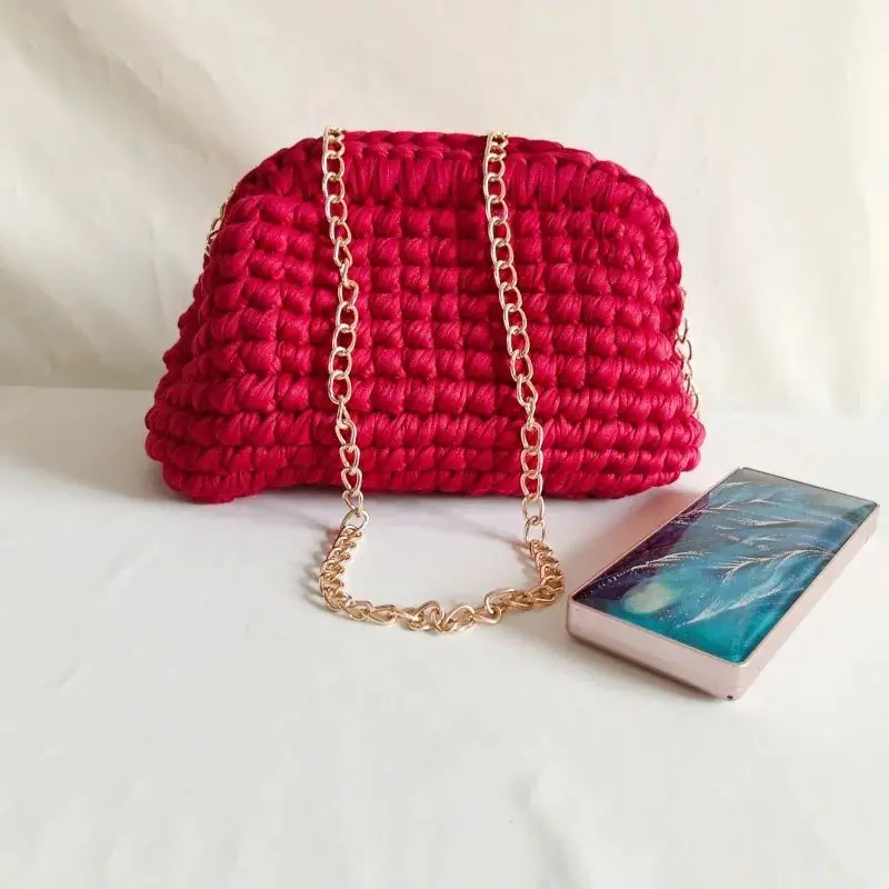 2024 Lady Shoulder Bag Handmade Crochet Bag Woven Bag Fabric Strip Luxury Designer Handbag Purses for Women Tote Bags