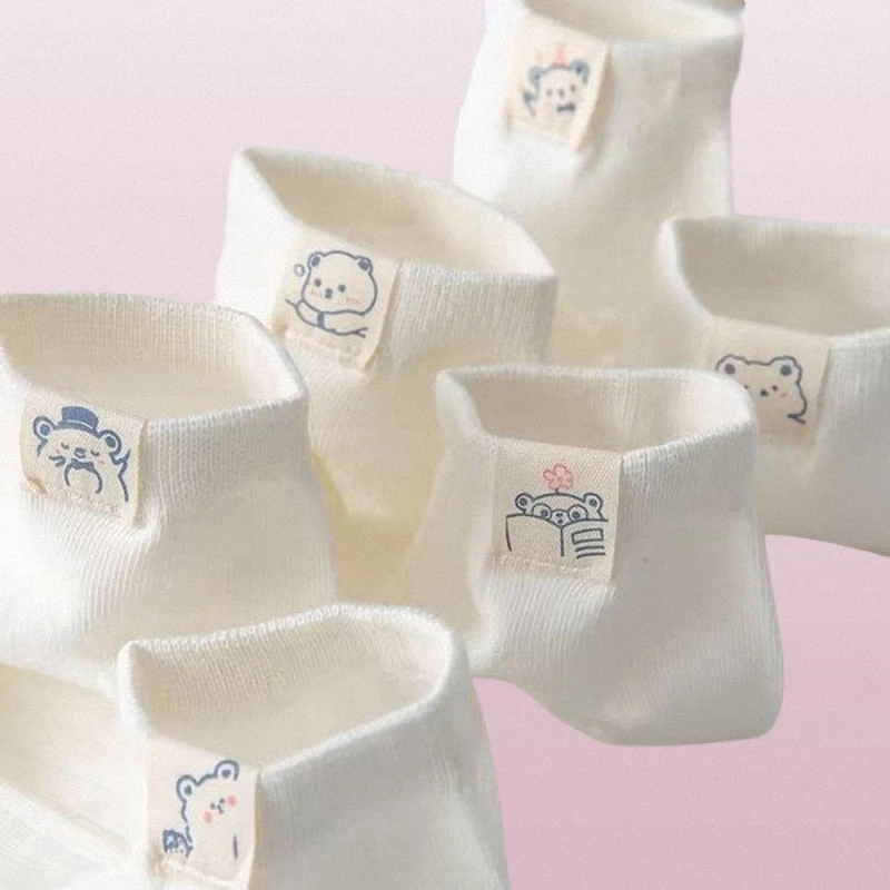 Chaussettes courtes ours blanc pour femmes, bouche peu profonde, tube court invisible, printemps et été, chaussettes bateau fines et mignonnes, 5/10 paires, nouveau, 2024