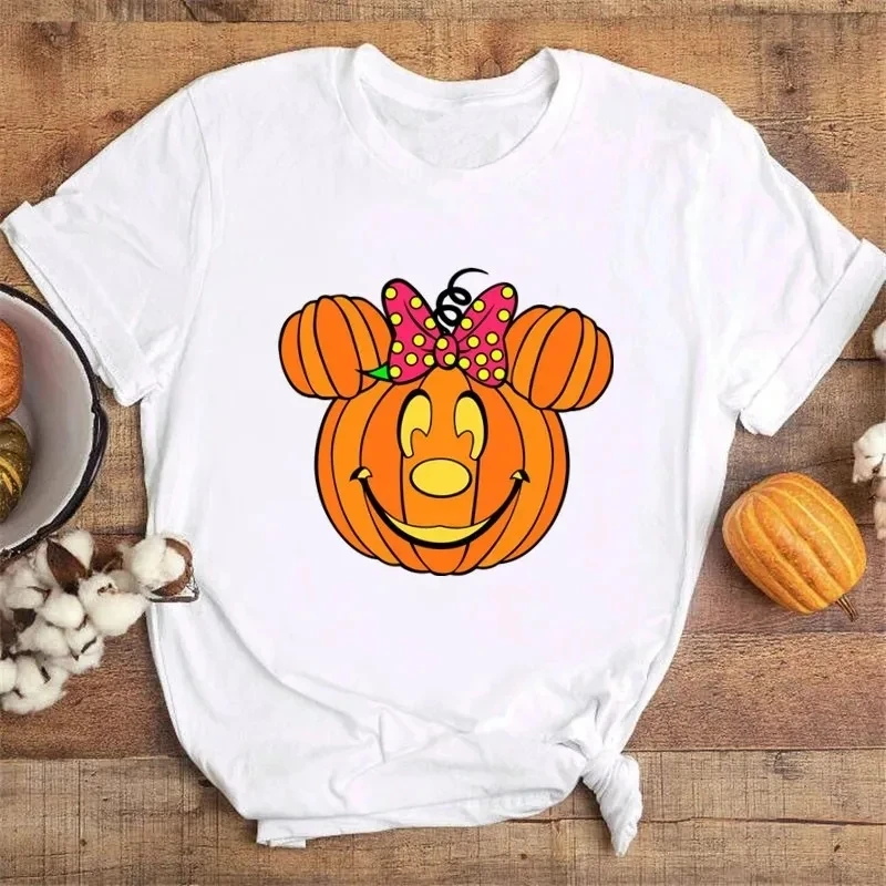 

Disney Halloween Happy Cartoon Mickey Women's T-shirt Holiday Atmosphere Vacation Dress Black Top Autumn T-shirt Women
