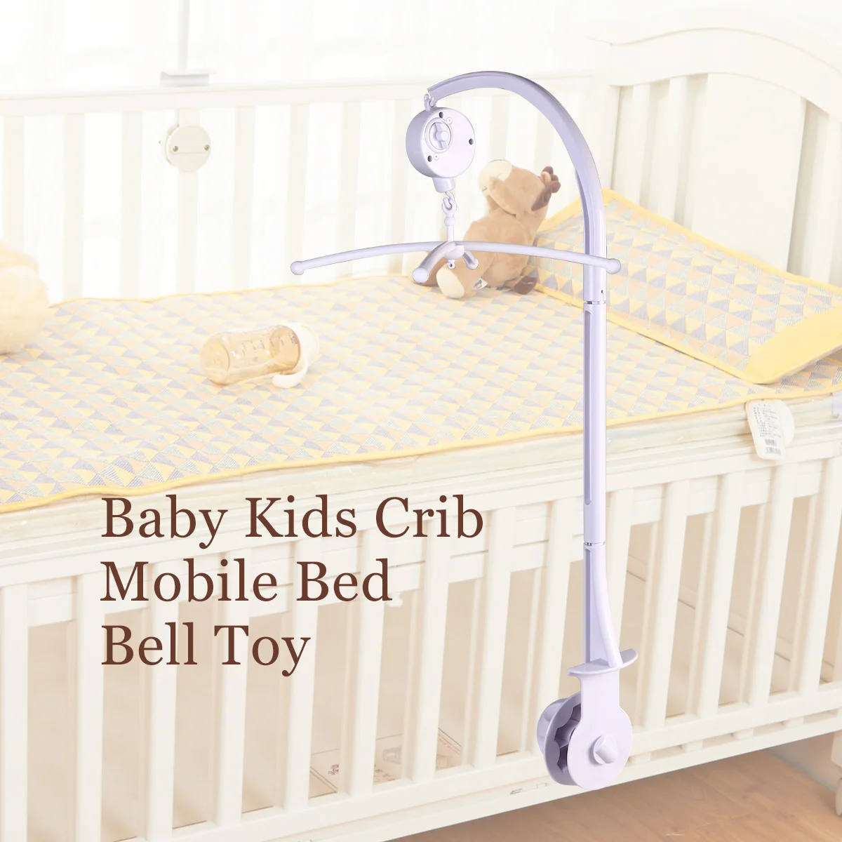 

Baby Crib Bell Holder Arm Bracket White ABS Plastic Music Box with 360 Degree Rotating Bracket for Baby Bed Bell