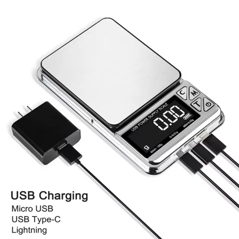 500g/1000gx0.01g Digital Jewelry Scale Smart Counting Gem Food Balance Kitchen Pocket Scales USB Charge Electronic Scale