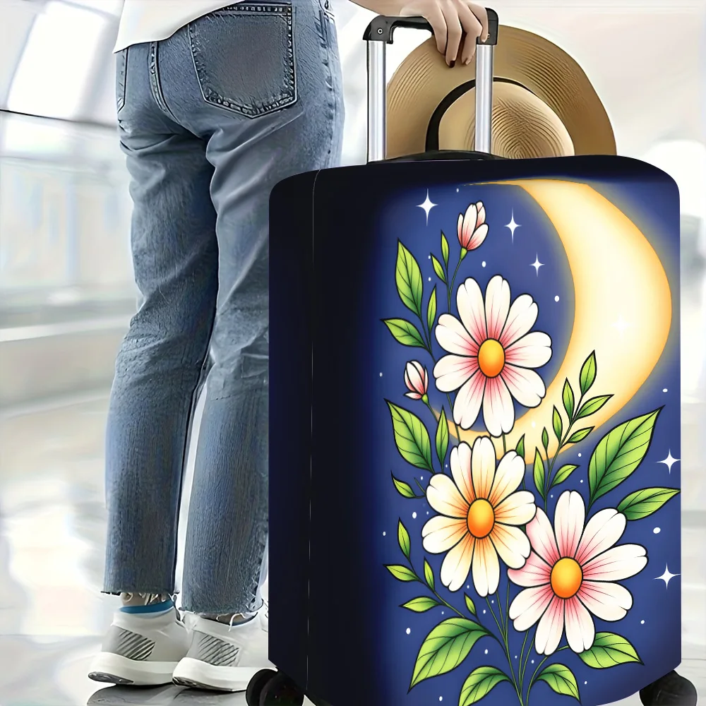 1pc Moon and flower print luggage cover for 18 – 32 inch luggage; dust and elastic travel accessories to effectively protect you