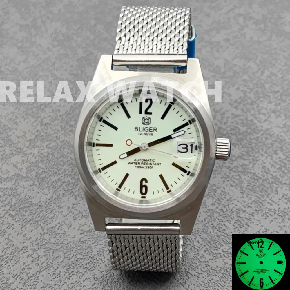 38mm Sapphire Glass  Green Full Luminous Dial Stainless Steel Watch Japan Nh35 Automatic Movement