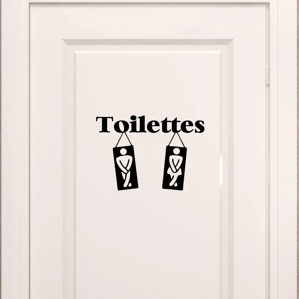 French Toilet Male Female Door Sticker Decal Toilettes Lavatory WC Loo Bathroom Vinyl Home Decor