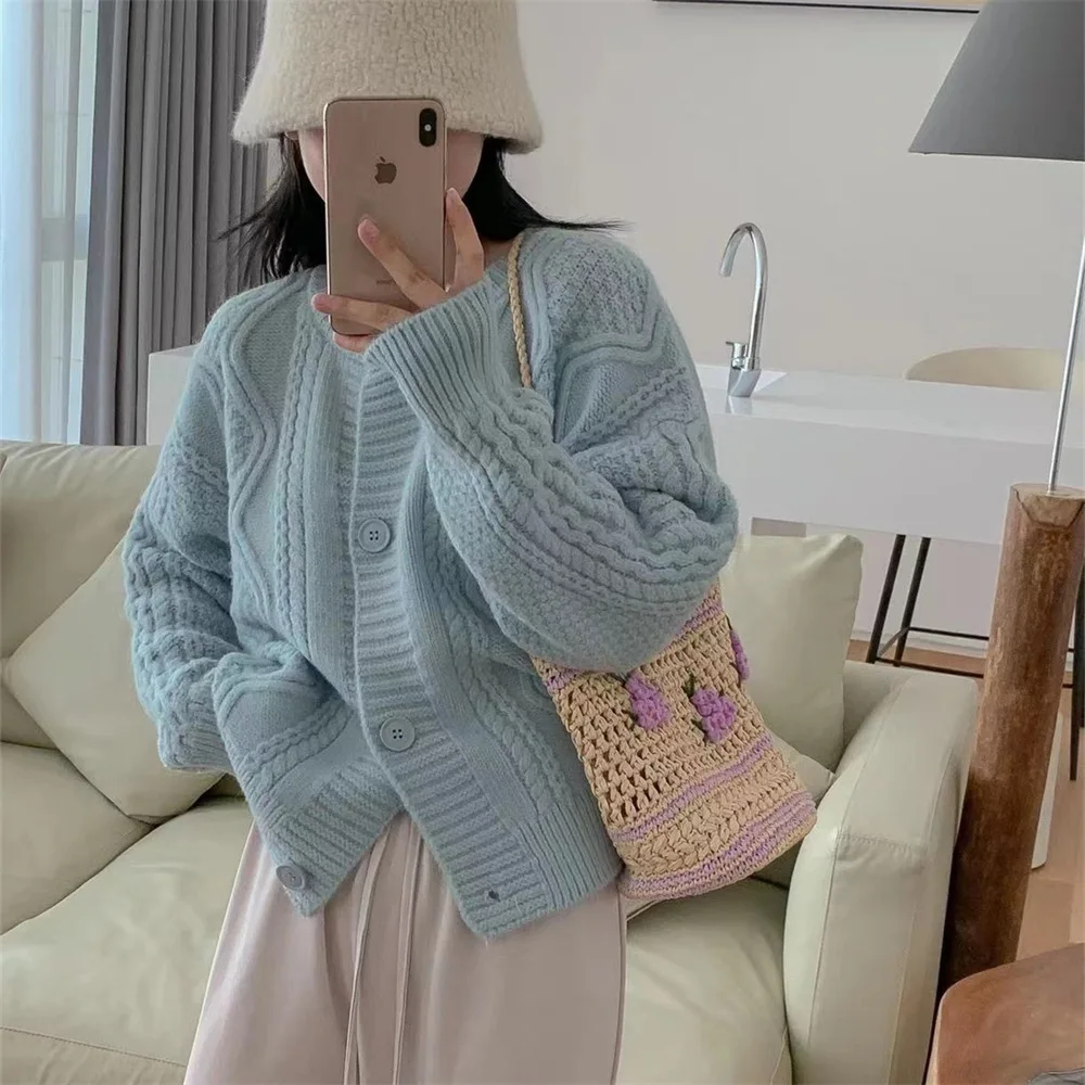 Woman Sweater Cardigan autumn/winter Twist Knitting Solid Color Korean Style woman's Clothing Dropshipping Sale PYRM2191