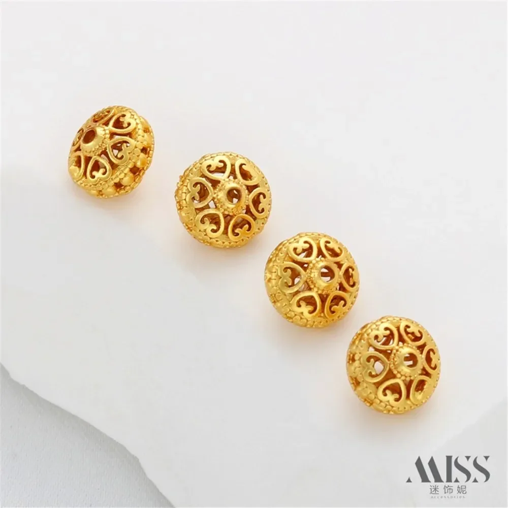 18K Gold Matte Finish Love Symbol Hollow Beads for DIY Handmade Bracelets Necklaces Jewelry Accessories Flat Tire round Design