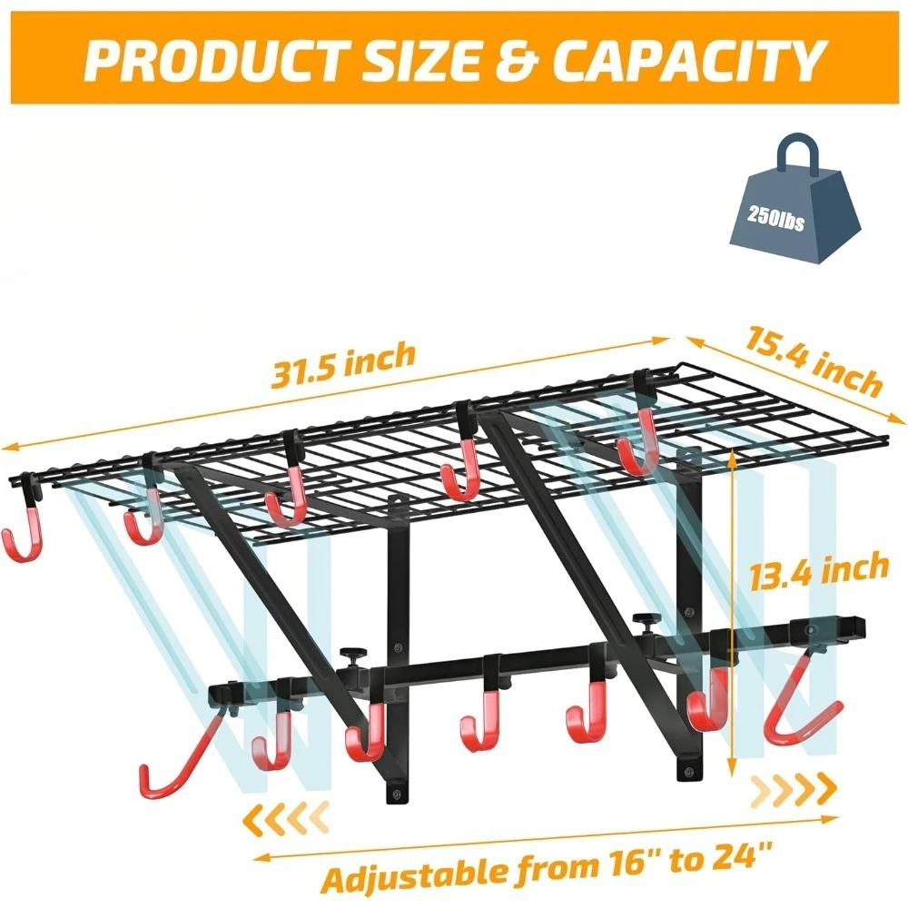 عرض ساخن - تتضمن رفوف جدار المرآب وخطافات الدراجة، ورفوف جراج قوية قابلة للتعديل على الحائط للمرآب/المنظم
