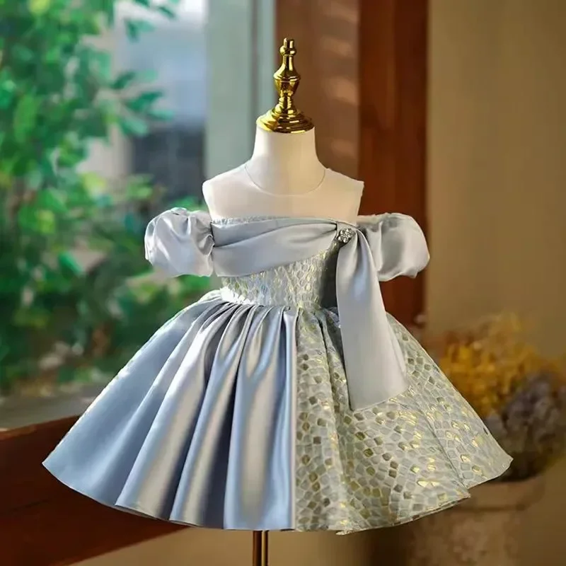 

High-End Children's Evening Gown Puff Sleeve design Kids Wedding Birthday Baptism Eid Party Girls Dresses