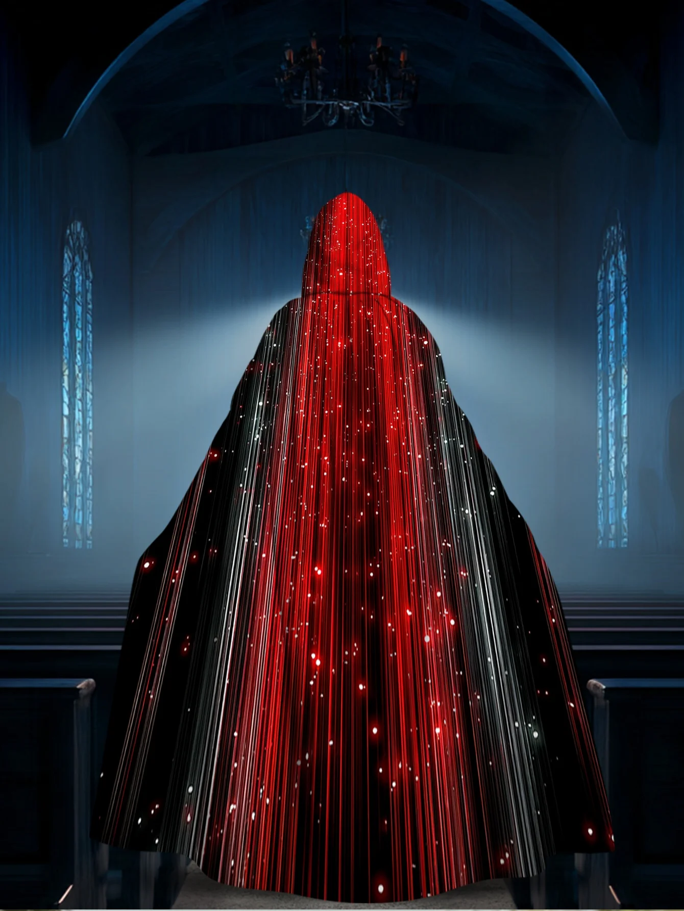 1pc 2D Flat-Printed Street Style Hooded Cape with Sparkling Red Lights, Made of 100%, Perfect for Winter Camping, Outdoor