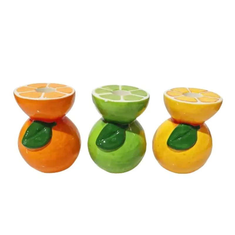 

Wholesale Fruit Sculpture Candlestick Holder Ceramic Orange Figurine Lemon Shaped Candle Holder Porcelain Fruit Ornament