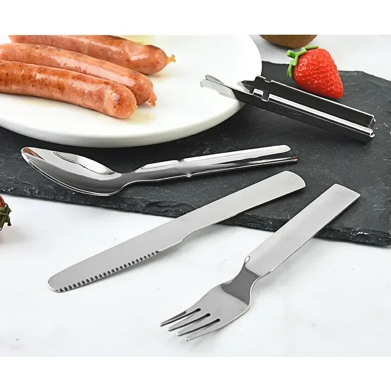 Stainless Steel Portable Outdoor Camping Multi-functional Combination Cutlery Knife and Fork Set Fan Fork and Spoon