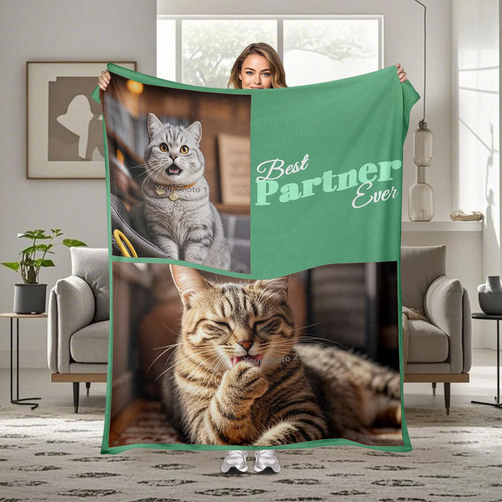 

Unique Flannel Blanket For Family And Friends With Two Personalized Cat Images
