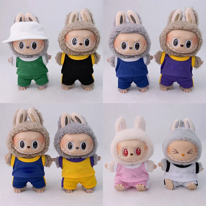 17 سنتيمتر Labubu لاعب كرة السلة الملابس Kawaii البسيطة أفخم ملابس دمى دمية لطيف رياضي المعبود دمية