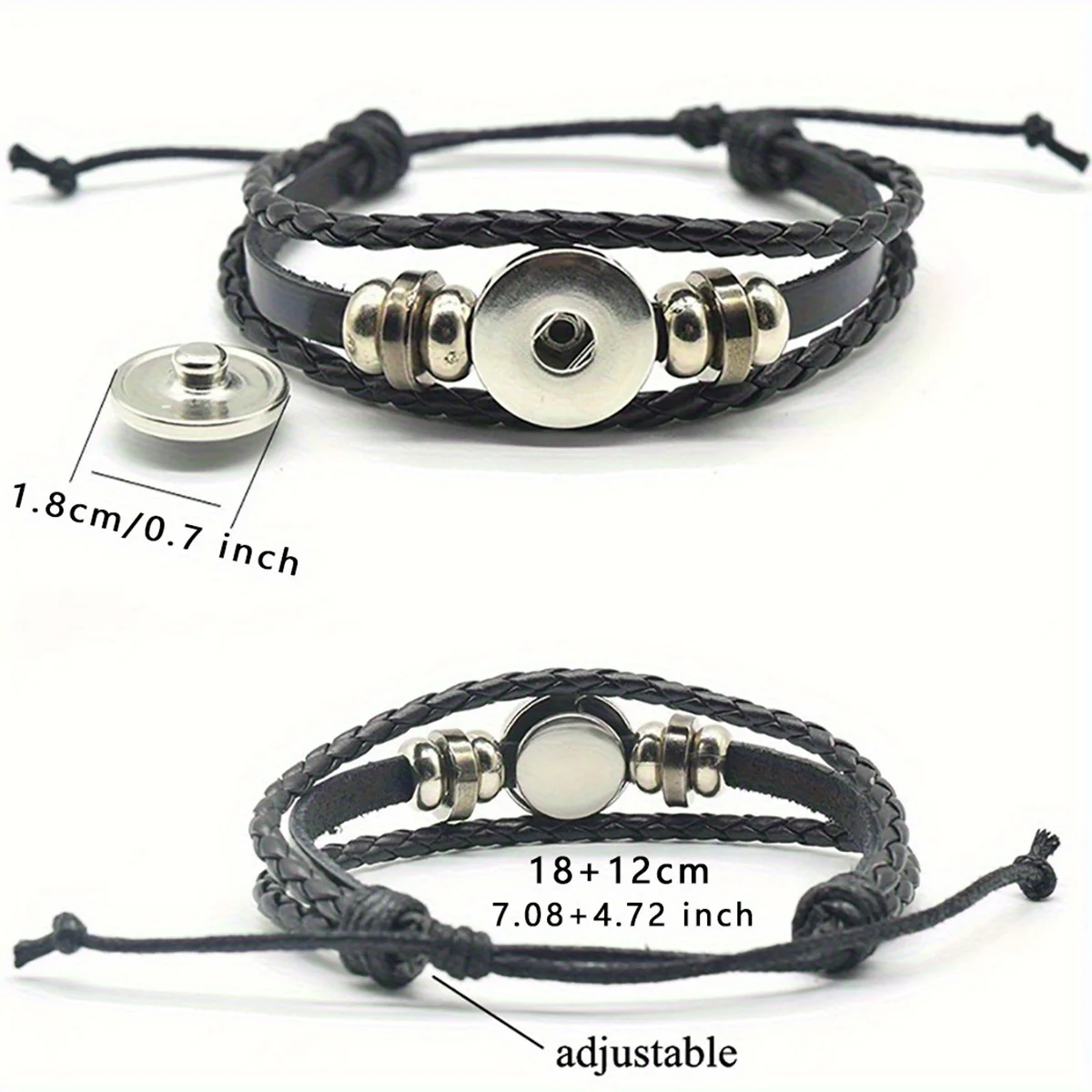 1pc Customized Picture Black Bracelet Fashionable and Exquisite Customized Buckle Style Black Bracelet Glass Pendant Accessory