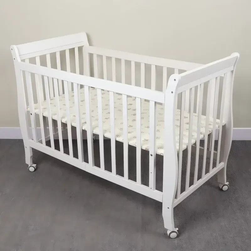White Wooden Baby Crib Multifunctional Modular Bed Safe Nursery Furniture Adjustable Infant Sleeping Cot Durable Home Decor