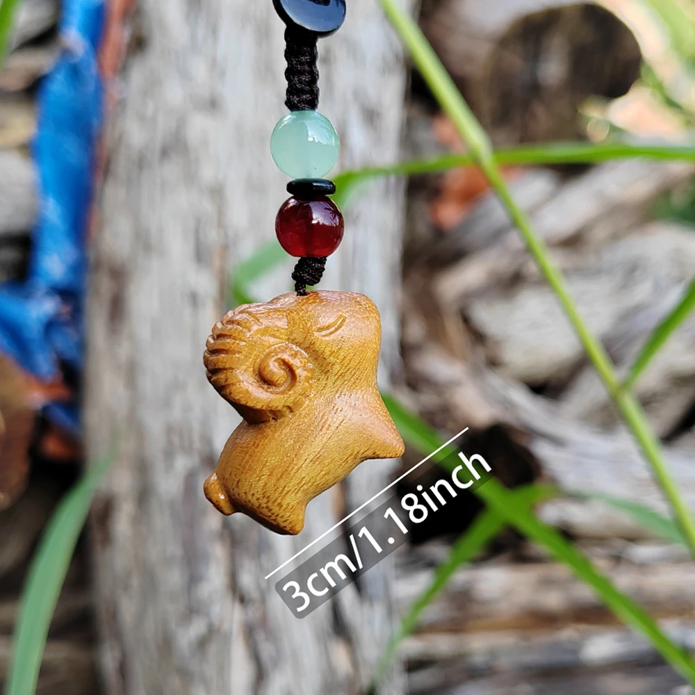Hand-Carved Wooden Lamb Pendant, New Chinese Style, Cartoon Style, Suitable for Carrying Around, Keychain, Bag Pendant, Holiday Decoration, Hanging Decoration, New Year Gift, Christmas Gift