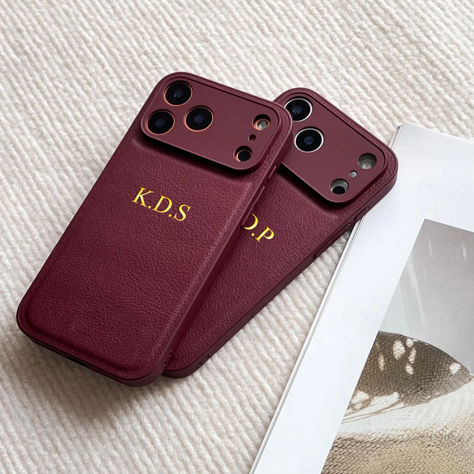 Funda de lujo de cuero sintético personalizada con nombre o inicial en dorado para iPhone 17 16 15 14 13 Pro Max Plus Air, regalo 6