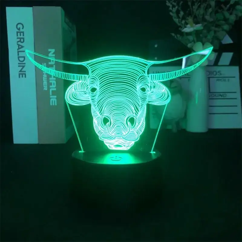 Novelty Tauren 3D Night Light Home Decorative Table Lamp USB Desktop Lamps with 7 Colors Plug-in Touch Switch Atmosphere Light