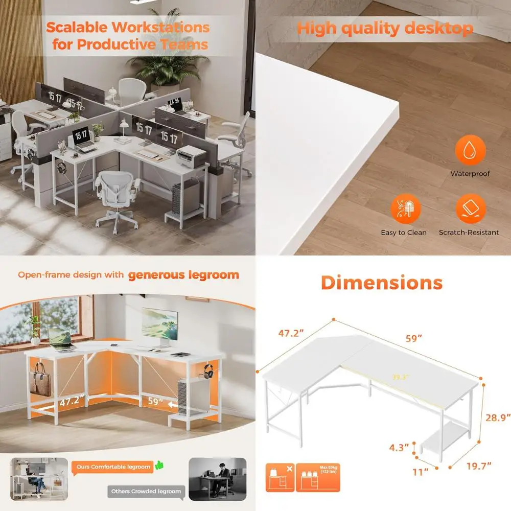 

Large Corner Gaming Desk with CPU Stand, 59 L-Shaped Computer Desk for Home Office and Writing Workstation