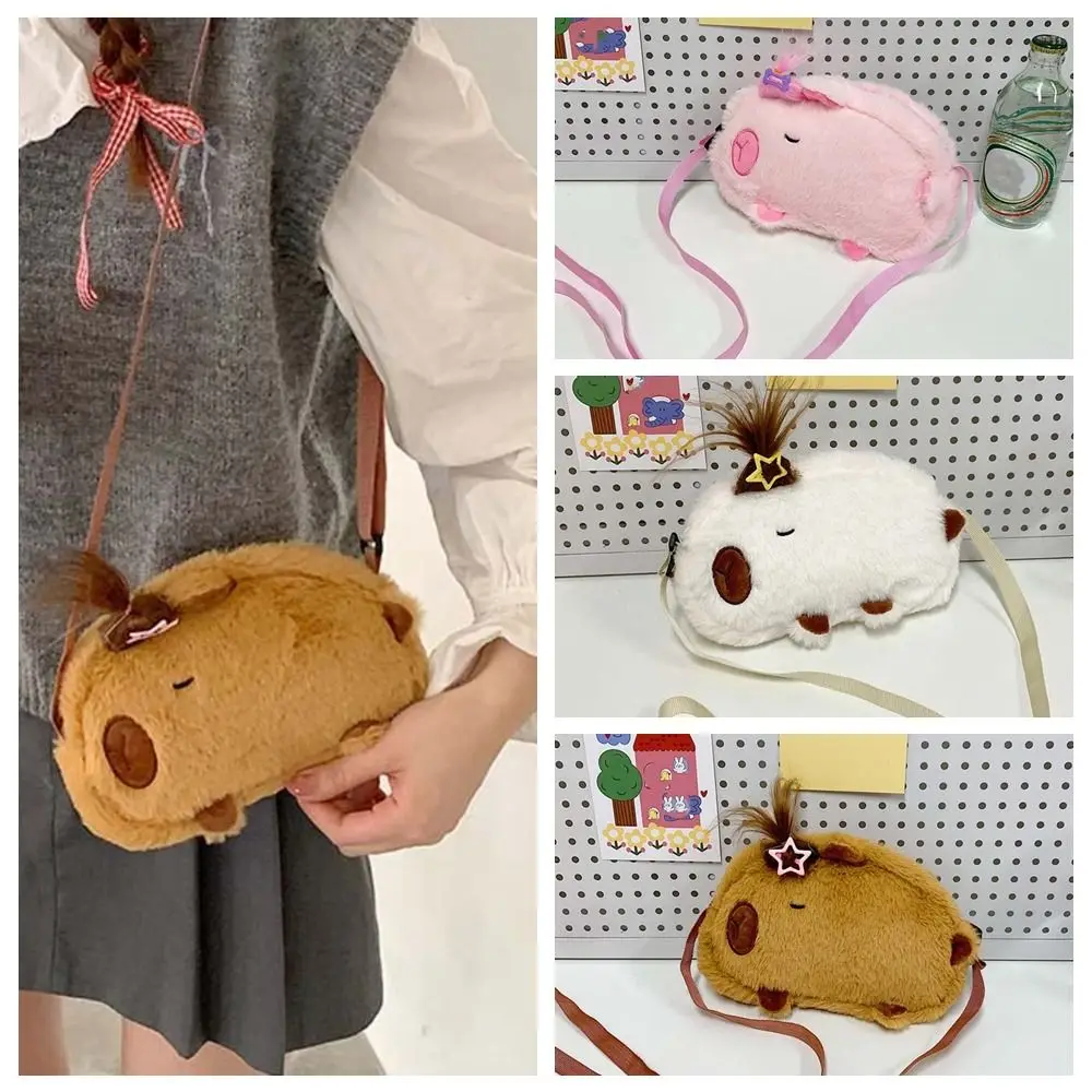 

Brown Cute Capybara Plush Bag Large Capacity Soft Cartoon Shoulder Pouch Hairpin Lightweight Creative Crossbody Bag Daily