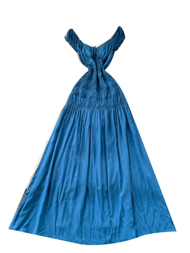 Summer Women's Design Sense Bubble Sve Dr Waist Cinching Slimming Holiday Sle Long Skirt High Waist A-Line ort Sve