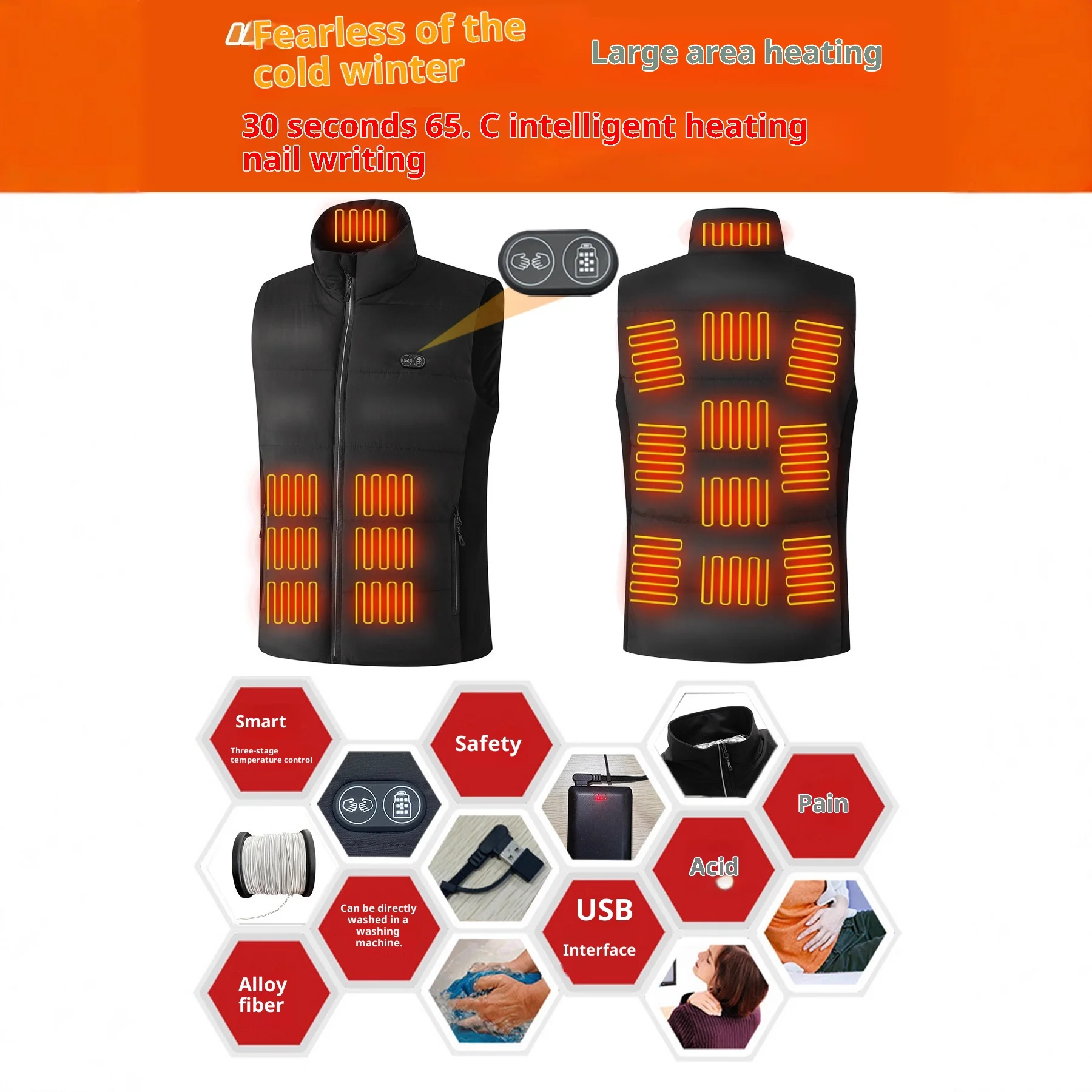 Neue Smart Heizung Weste Männer Frauen 17 Zonen Dual Control Temperatur Fleece Stehkragen USB Elektrische Thermische Winter Weste – Detail 5