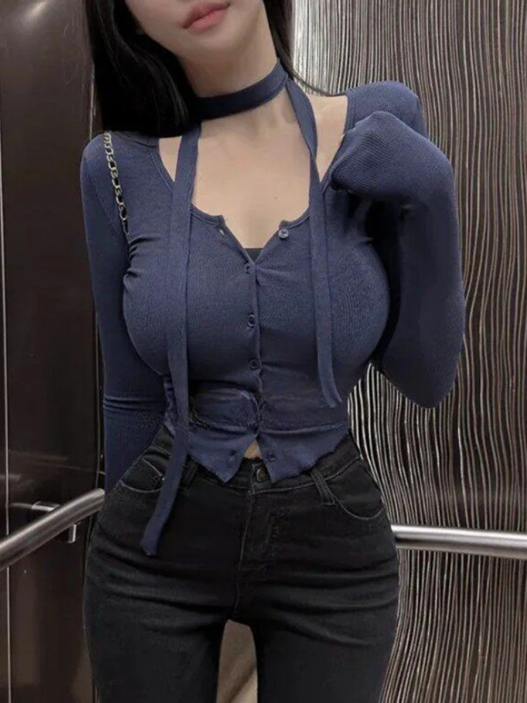 2026 Autumn Unique Design Fitted Short Top Korean Style Ribbon Detail Slim Figure-Hugging Cropped Women Cardigan