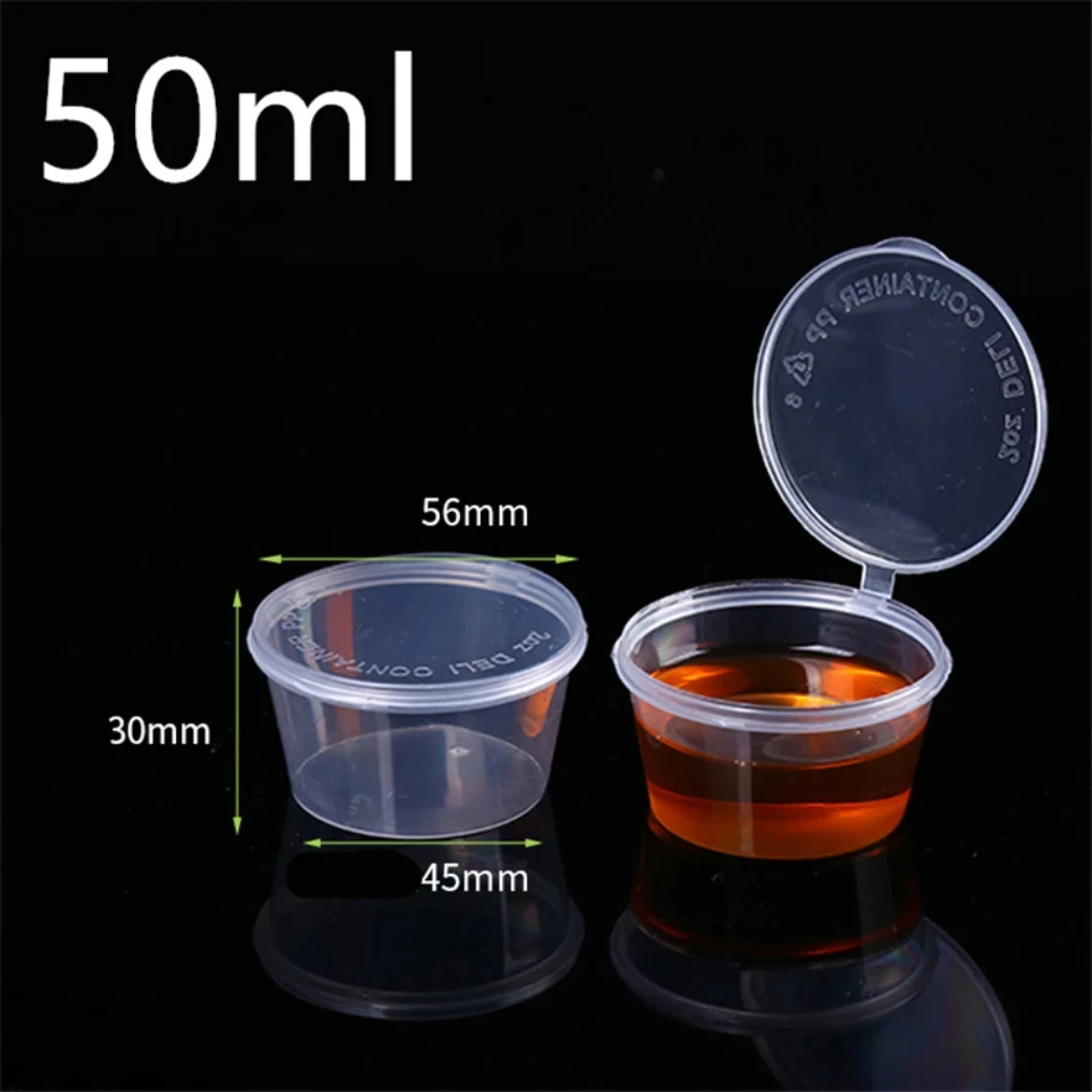 50 ピース/セット 30 ミリリットル 50 ミリリットル 100 ミリリットル使い捨てプラスチックテイクアウトソースカップ容器食品ボックスヒンジ付き蓋顔料ペイントボックス再利用可能な