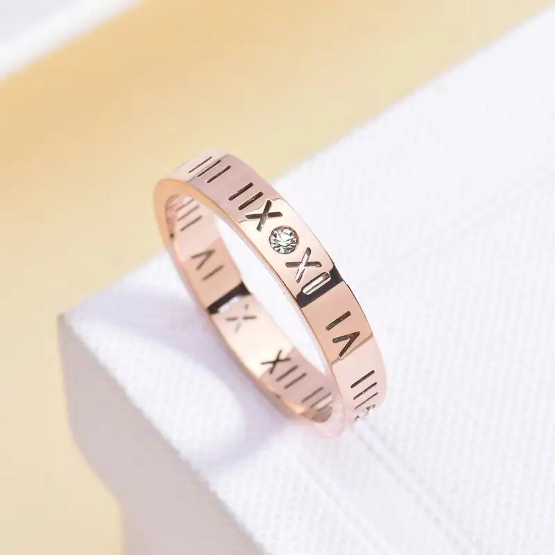 Buyee 925 Sterling Silver Rose Gold Ring Finger Roman Numerals Simple Ring for Women Men Classic Couples Fine Jewelry Circle