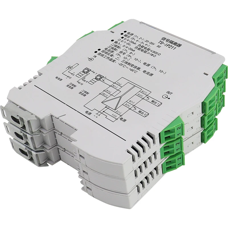 Conversor de isolamento de sinal de temperatura do par termoelétrico do trilho do ruído, transmissor RTD, K, B, E, J, R, S, T entrada, 4-20 mA, saída 0-10V, DC 24V