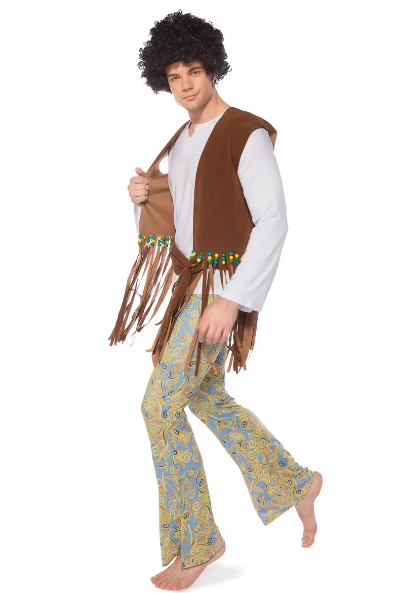 Men Retro Hippie Costume Halloween Carnival Purim Disco Hip Hop Singers Cosplay Stage Performance Costumes