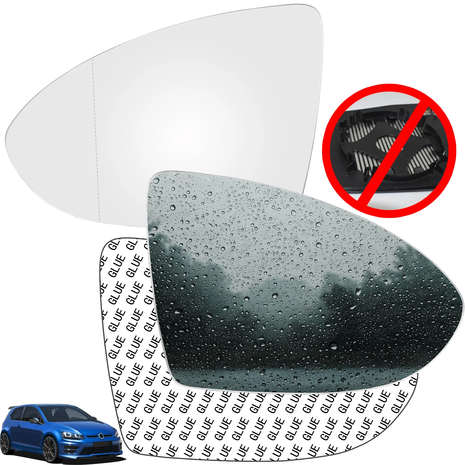 

For VW Golf 7 Mk7 VII Mk7.5 MQB 5G 2012 - 2021 Driver Passenger Side Wing Mirror Glass Spherical Stick On Sticky Car Accessories