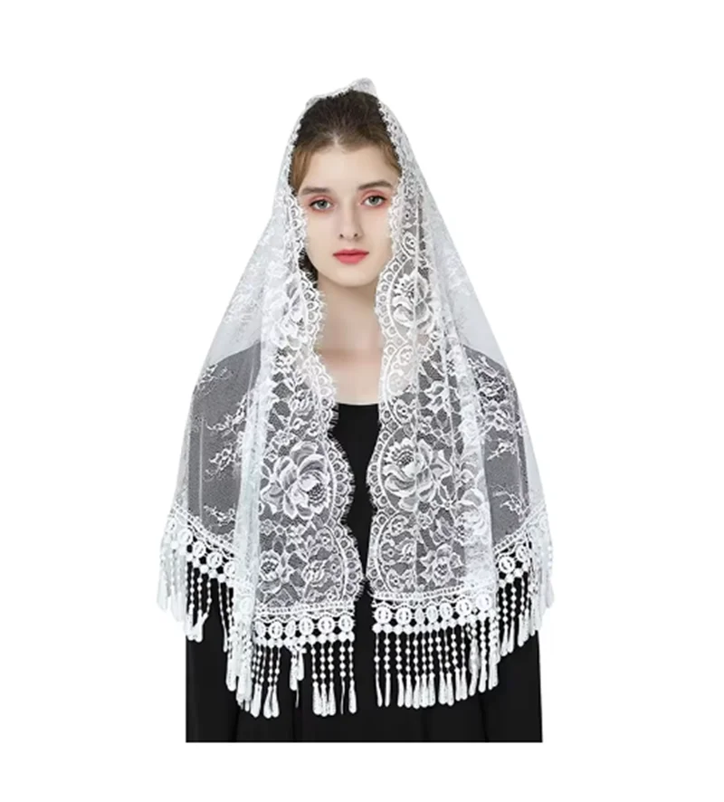 Lace Christian Veils For Church Black Spanish Musim Head Covering Shawel For Women Latin Mass Chapel Catholic Veils For Bride