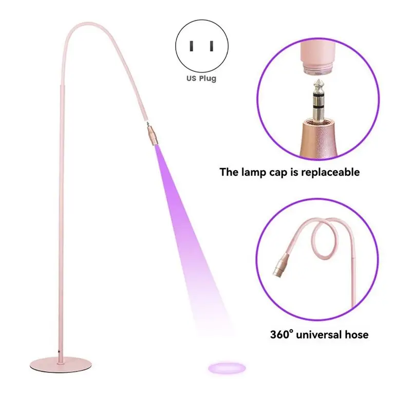 โคมไฟยูวีสำหรับต่อขนตาแบบคอห่าน ไฟ LED ยูวีสำหรับบ่มกาวติดขนตา แห้งเร็วภายใน 1 วินาที โคมไฟตั้งพื้นแบบมีรู ชุดปลั๊กแบบ US
