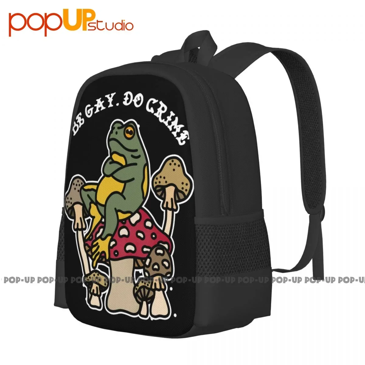 Frog And Mushroom Be Gay Do Crime Graphic Backpack Large Capacity Travel Shoe Bag 3d Printing Clothes Backpacks