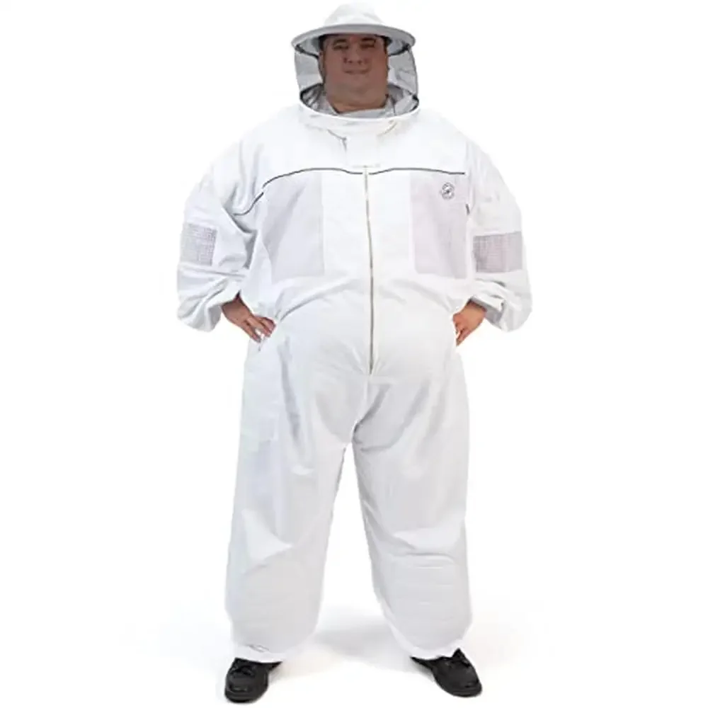 

Big & Tall Ventilated Beekeeping Suit with Round Veil Brass Zippers & Kneepads Deluxe Carrying Case Medium-weight Cotton Blend