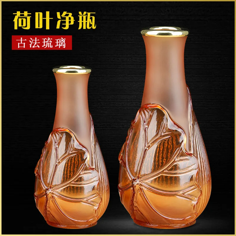 BJ Offering Buddha glazed vase, crystal relief lotus leaf Guanyin vase,  offering purified water bottle Wanfo wall customization
